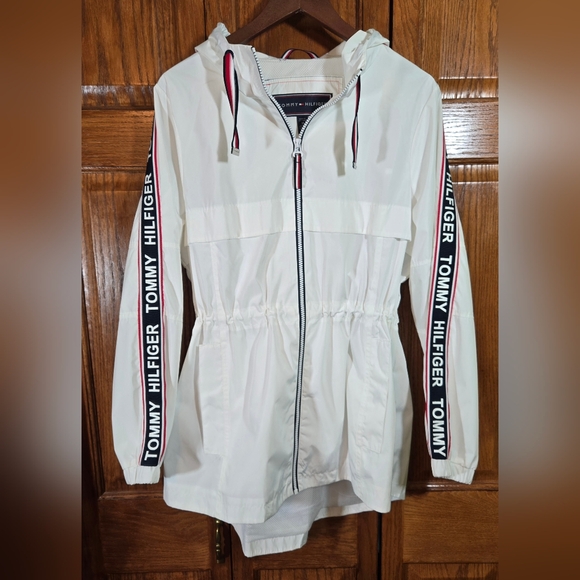 Tommy Hilfiger White Logo Sidetape Windbreaker Drawstring Waist Jacket S… - Picture 1 of 3